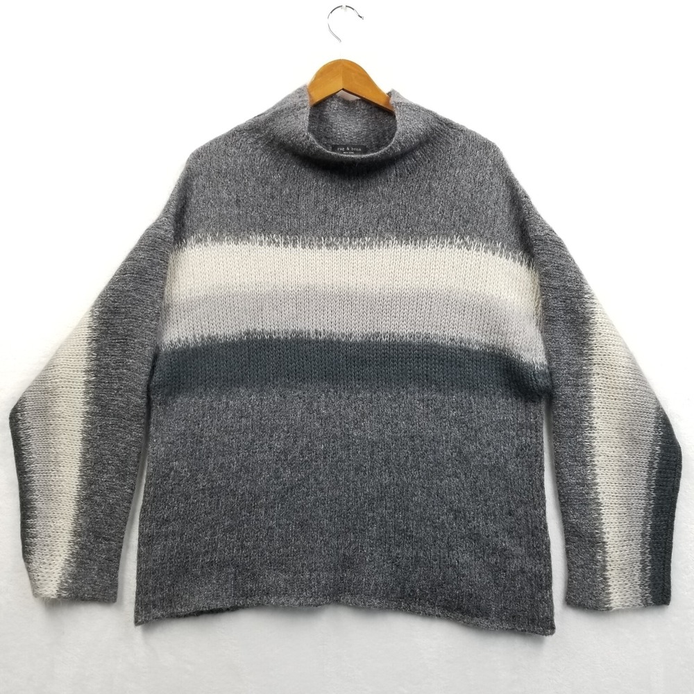 Rag & Bone‎ Sweater Women L Gray Holland Fuzzy Mohair Silk Wool Ombre Pullover